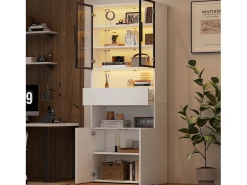 Vitrina LED blanca con 4 puertas y 1 cajón de almacenamiento - para salón y despacho