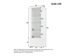 Vitrina LED blanca con puertas acrílicas y 3 estantes, 50x40x160 cm