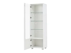 Vitrina LED blanca con puertas acrílicas y 3 estantes, 50x40x160 cm