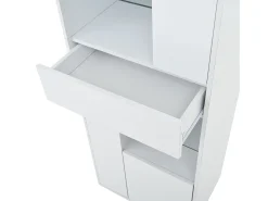 Vitrina LED con 1 cajón de almacenamiento, 4 puertas y estantes de cristal - blanca