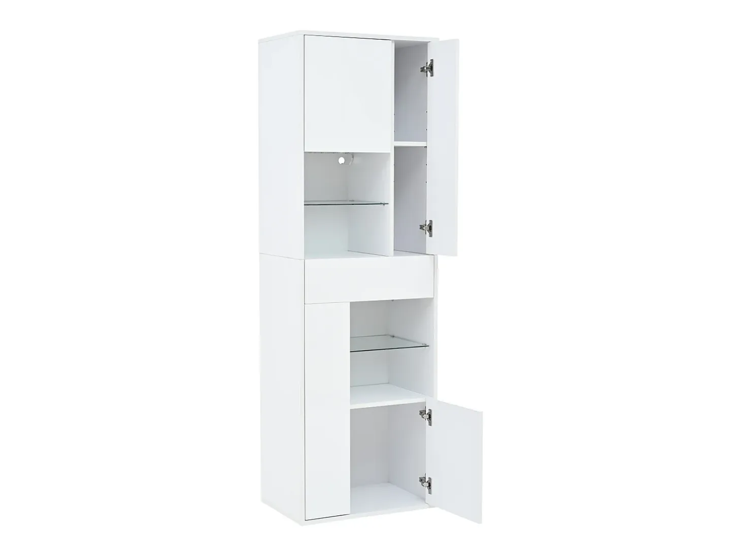 Vitrina LED con 1 cajón de almacenamiento, 4 puertas y estantes de cristal - blanca