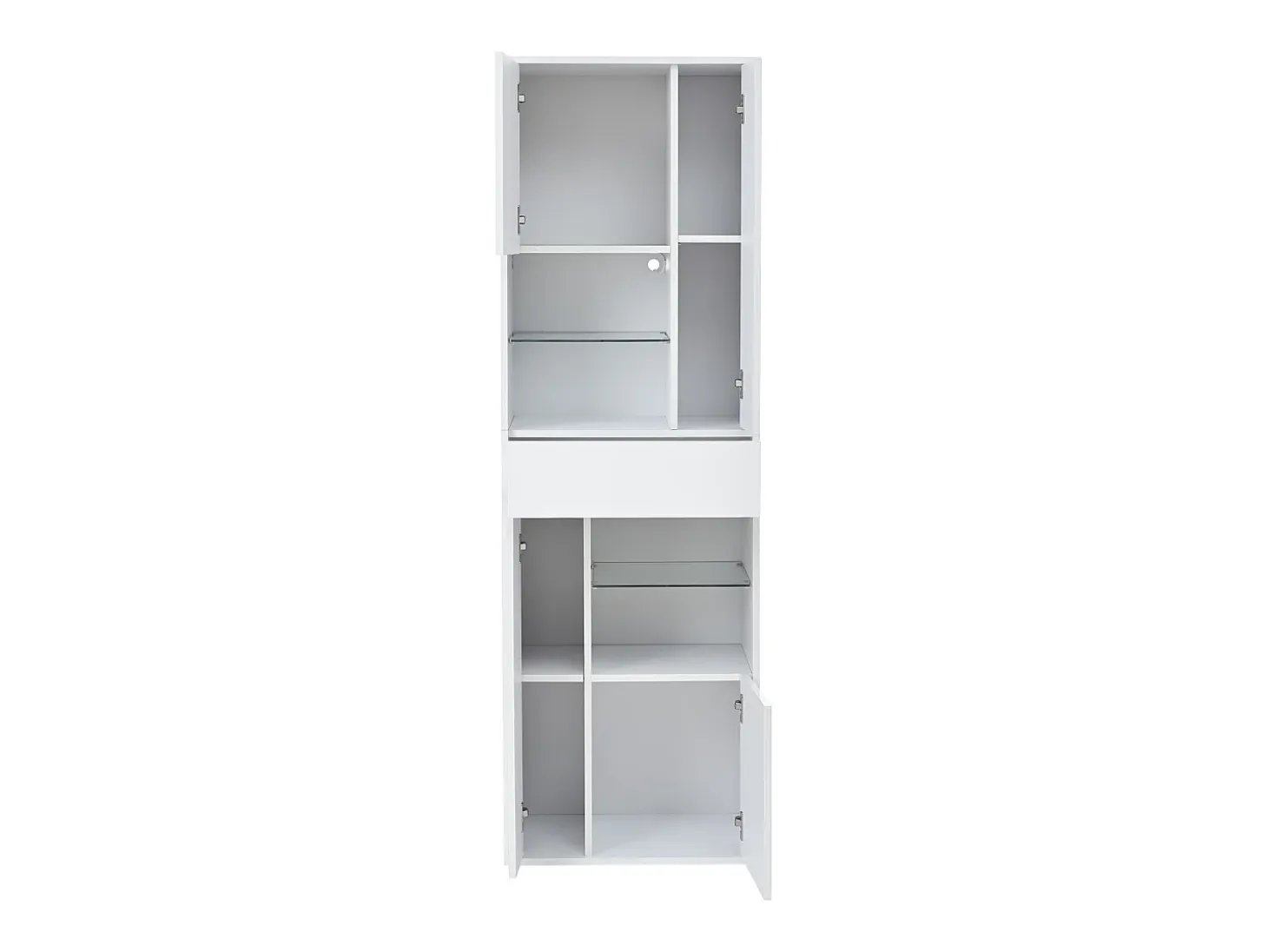 Vitrina LED con 1 cajón de almacenamiento, 4 puertas y estantes de cristal - blanca