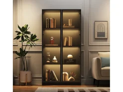 Vitrina LED de 16 colores, 80 x 40 x 160 cm, con dos puertas de cristal y estantes ajustables, color negro - para salones y oficinas