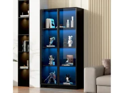 Vitrina LED de 16 colores, 80 x 40 x 160 cm, con dos puertas de cristal y estantes ajustables, color negro - para salones y oficinas