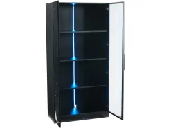 Vitrina LED de 16 colores, 80 x 40 x 160 cm, con dos puertas de cristal y estantes ajustables, color negro - para salones y oficinas