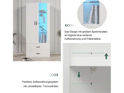 Vitrina LED de 16 colores, diseño moderno, aglomerado, color blanco (59,5x35x182 cm)