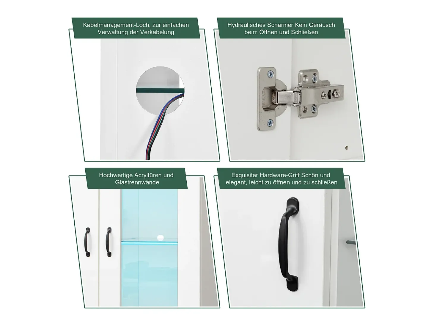 Vitrina LED de 16 colores, diseño moderno, aglomerado, color blanco (59,5x35x182 cm)