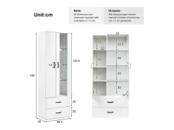 Vitrina LED de 16 colores, diseño moderno, aglomerado, color blanco (59,5x35x182 cm)