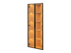 Vitrina LED de cristal, MDF, roble, con iluminación integrada, vitrina de coleccionista, 62x35x160 cm