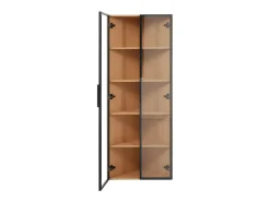 Vitrina LED de cristal, MDF, roble, con iluminación integrada, vitrina de coleccionista, 62x35x160 cm