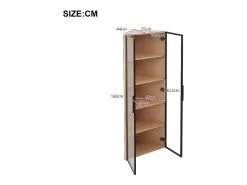 Vitrina LED de cristal, MDF, roble, con iluminación integrada, vitrina de coleccionista, 62x35x160 cm