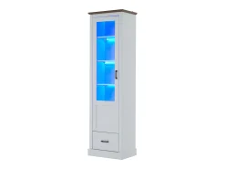 Vitrina LED moderna 50x35x178 cm - con iluminación LED - 1 cajón - 1 puerta de cristal - 5 compartimentos - blanco