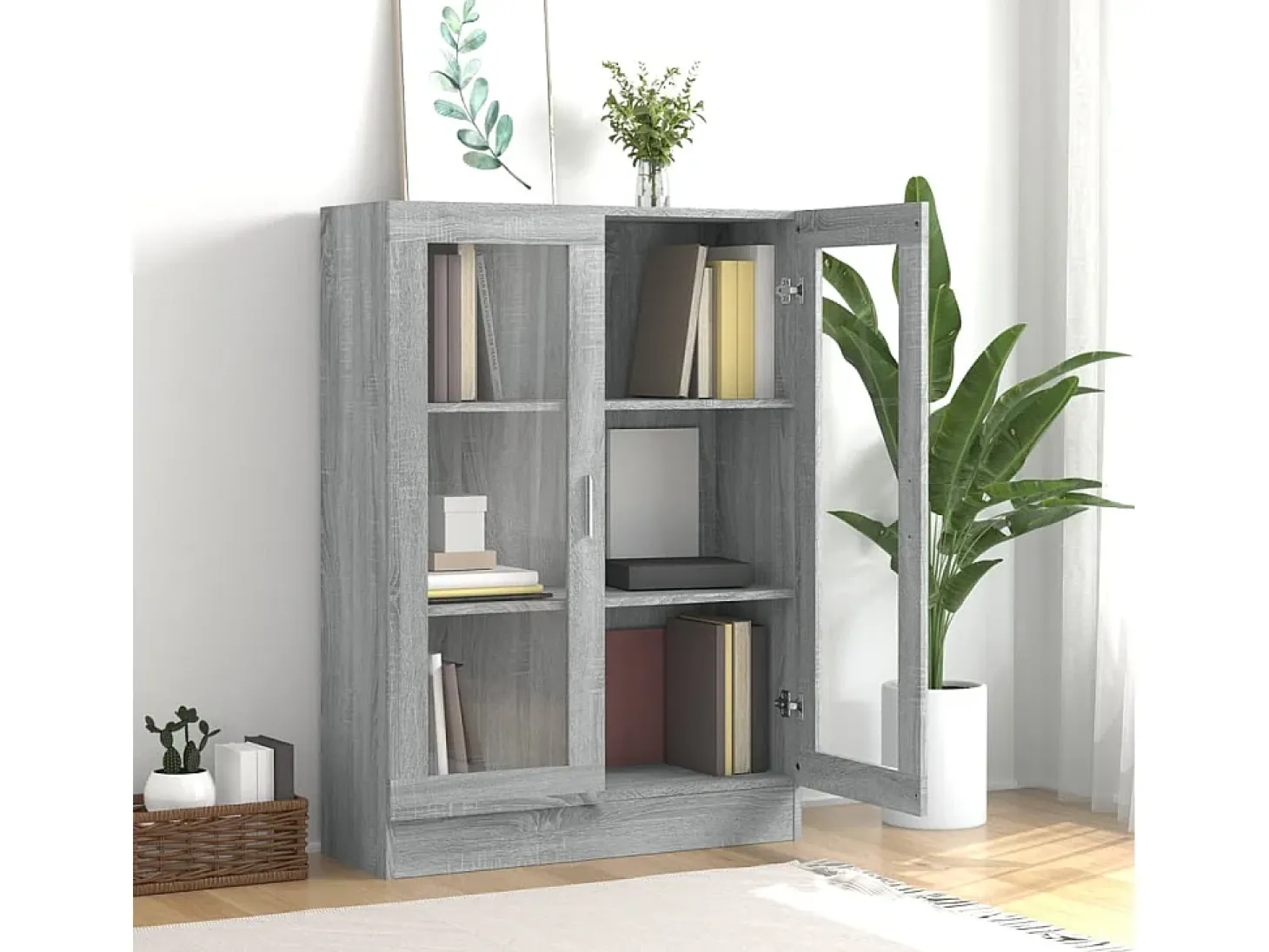 Vitrina madera contrachapada gris Sonoma 82,5x30,5x115 cm ES267819
