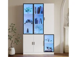 Vitrina moderna - 120 x 35 x 200 cm - con 3 puertas de cristal + LED - MDF + cristal - blanco
