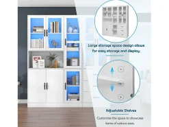 Vitrina moderna combinada con iluminación LED, 8 puertas, 3 cajones, aglomerado, blanco, 180x40x200 cm