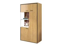 Vitrina moderna con iluminación LED, puertas de cristal, estantes regulables, 15 colores, MDF, blanco (77,5x40x150 cm)