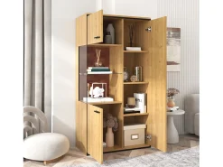 Vitrina moderna con iluminación LED, puertas de cristal, estantes regulables, 15 colores, MDF, blanco (77,5x40x150 cm)