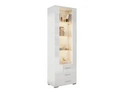 Vitrina moderna con LED, puertas de cristal, 3 estantes, alto brillo, blanco (60x35x180 cm)