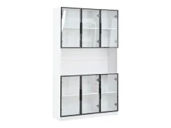 Vitrina moderna 120x34x200 cm - Iluminación LED - 6 puertas de vidrio - Espacio de almacenamiento abierto - MDF - Blanco