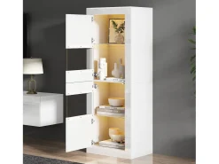 Vitrina moderna 61x42x162cm - con iluminación LED - con 2 puertas - blanca