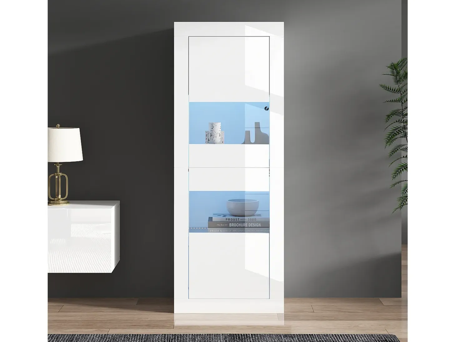 Vitrina moderna 61x42x162cm - con iluminación LED - con 2 puertas - blanca