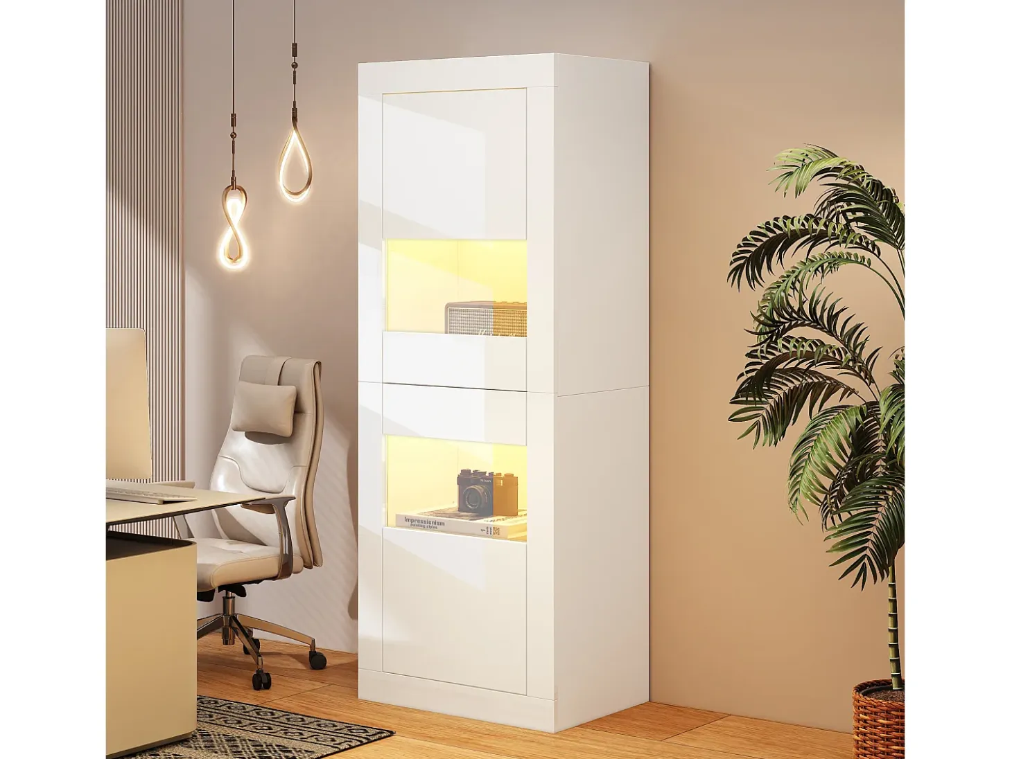 Vitrina moderna 61x42x162cm - con iluminación LED - con 2 puertas - blanca