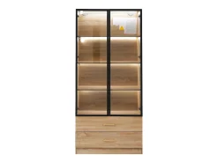 Vitrina, mueble de baño con LED - 2 cajones y 2 puertas acristaladas - Natural