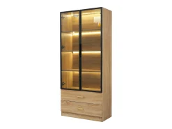 Vitrina, mueble de baño con LED - 2 cajones y 2 puertas acristaladas - Natural