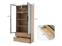 Vitrina, mueble de baño con LED - 2 cajones y 2 puertas acristaladas - Natural