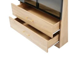 Vitrina, mueble de baño con LED - 2 cajones y 2 puertas acristaladas - Natural