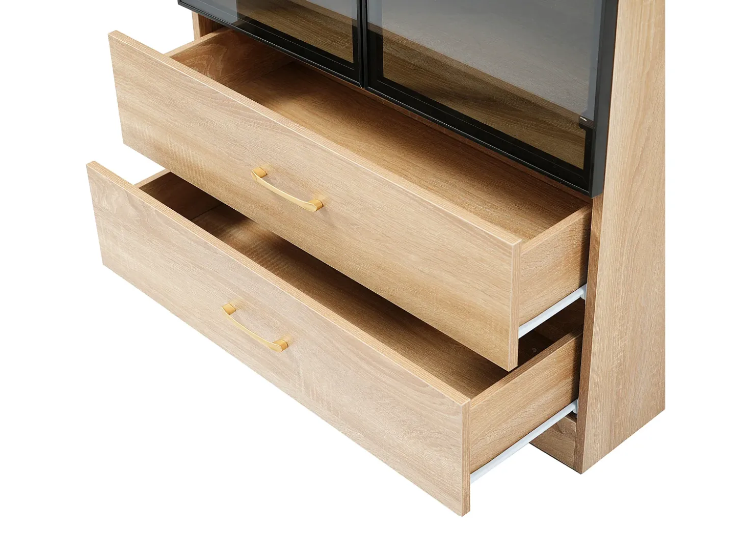Vitrina, mueble de baño con LED - 2 cajones y 2 puertas acristaladas - Natural