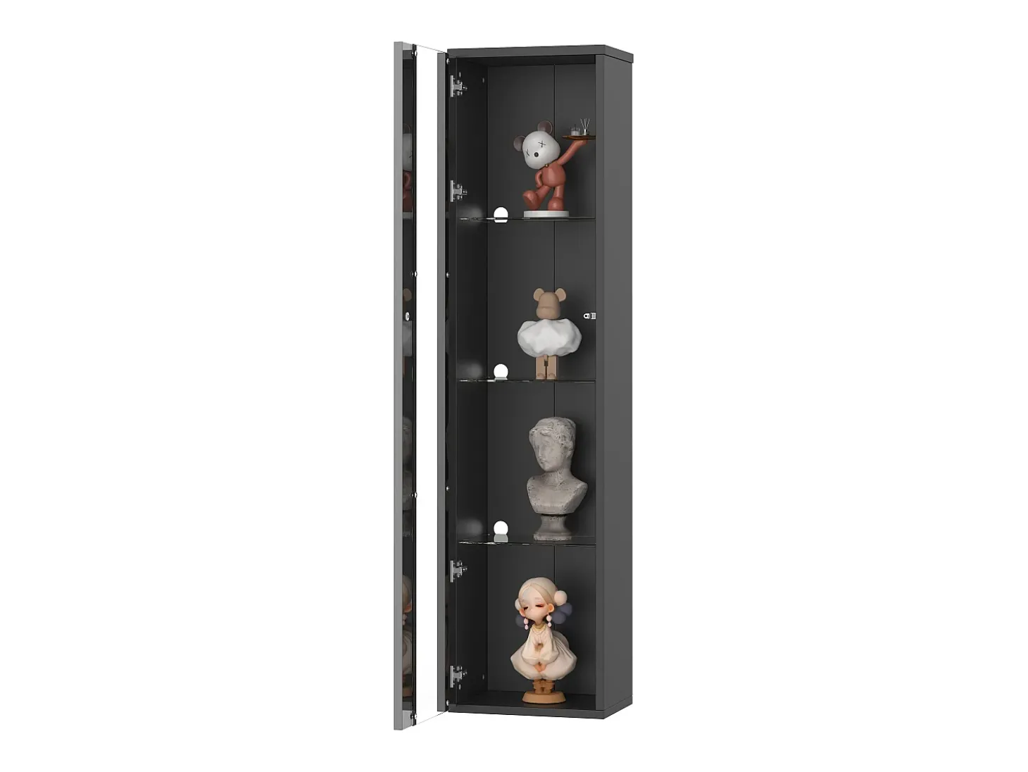 Vitrina multifunción - 40 x 29 x 170 cm - con puerta de cristal + LEDs - PB + Cristal - negra