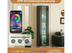 Vitrina multifunción - 40 x 29 x 170 cm - con puerta de cristal + LEDs - PB + Cristal - negra