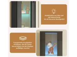 Vitrina multifunción - 40 x 29 x 170 cm - con puerta de cristal + LEDs - PB + Cristal - negra