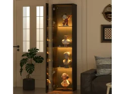 Vitrina multifunción - 40 x 29 x 170 cm - con puerta de cristal + LEDs - PB + Cristal - negra