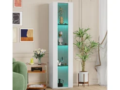 Vitrina multifuncional con iluminación LED multicolor, panel acrílico, diseño sencillo, color blanco (40x29x170 cm)