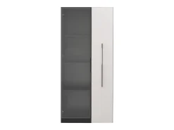 Vitrina móvil 70x40x160 cm - Estantería - Iluminación LED - 1 puerta de vidrio y 1 cajón - con ruedas - MDF - Negro y blanco