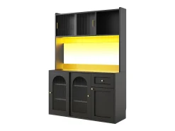 Vitrina negra - Mueble de comedor con 5 puertas y 1 cajón - estantes regulables y luces LED