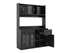 Vitrina negra - Mueble de comedor con 5 puertas y 1 cajón - estantes regulables y luces LED