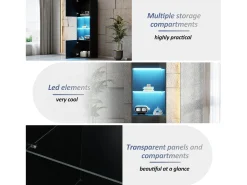 Vitrina negra brillante con iluminación LED - Armario alto para salón - Mueble de almacenaje - 45x35x160 cm