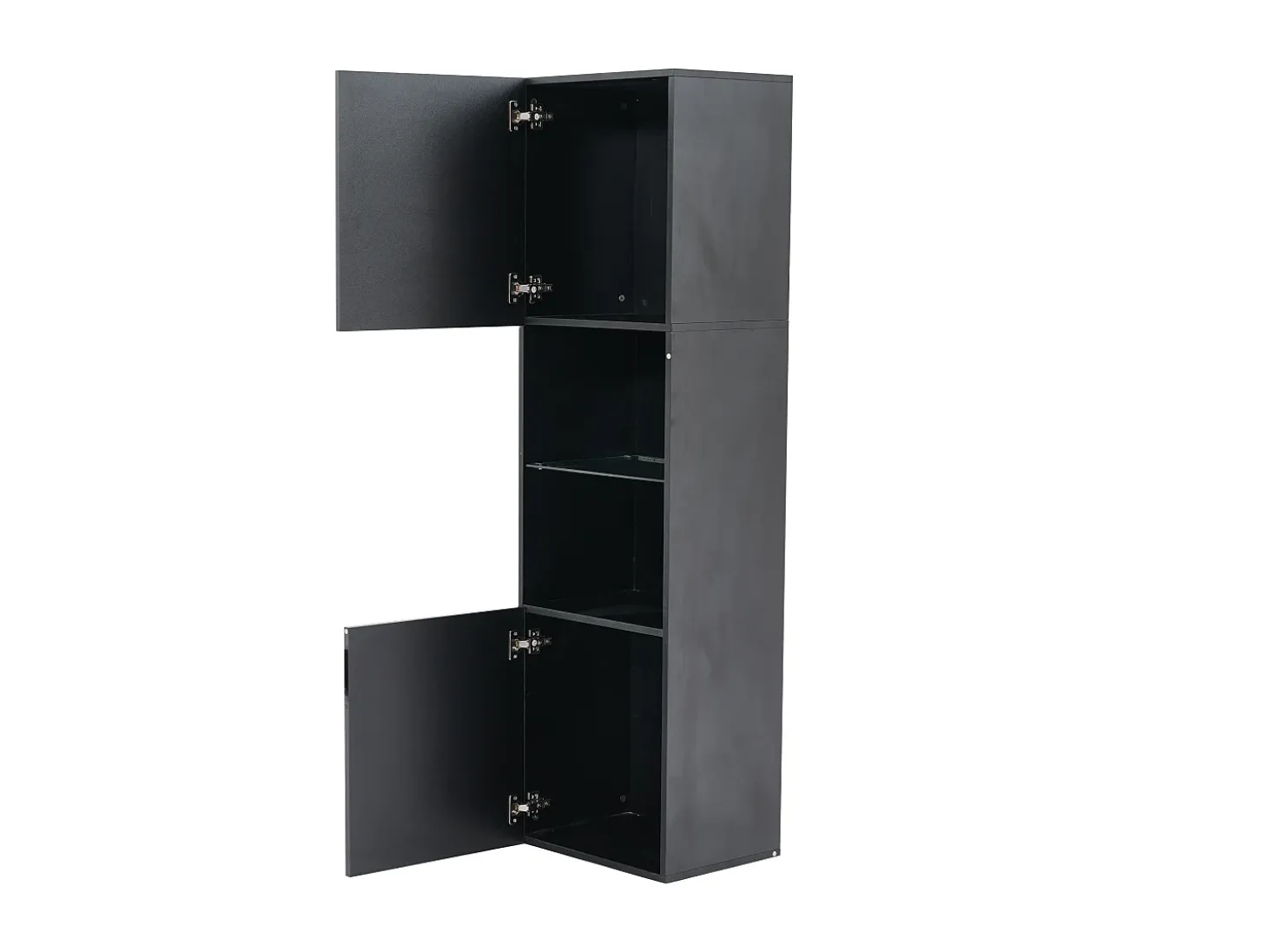 Vitrina negra brillante con iluminación LED - Armario alto para salón - Mueble de almacenaje - 45x35x160 cm