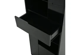 Vitrina negra con 1 cajón, 4 puertas e iluminación LED, estantes de cristal, 55x38x170 cm