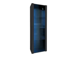 Vitrina negra con iluminación LED, 55 x 38 x 166 cm, 3 compartimentos, para salón y oficina