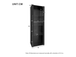 Vitrina negra con iluminación LED, 55 x 38 x 166 cm, 3 compartimentos, para salón y oficina