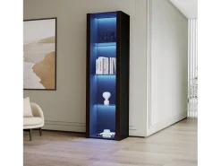 Vitrina negra con iluminación LED, 55 x 38 x 166 cm, 3 compartimentos, para salón y oficina