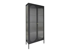 Vitrina negra con puerta de cristal ondulado 80x35x180 cm