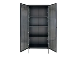 Vitrina negra con puerta de cristal ondulado 80x35x180 cm