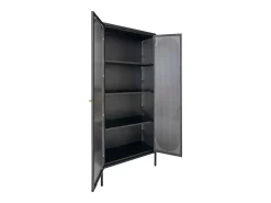 Vitrina negra con puerta de cristal ondulado 80x35x180 cm