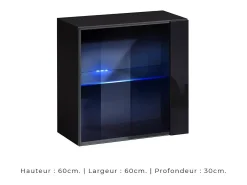 Vitrina negra cuadrada suspendida con 1 puerta de vidrio y luz LED incluida. Colección SWITCH.