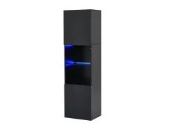 Vitrina negra de alto brillo con 2 puertas y 1 estante de cristal, LED incluido - 45x35x160cm